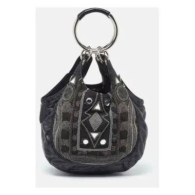 Chloe Black Leather Embellished Ring Handle Hobo