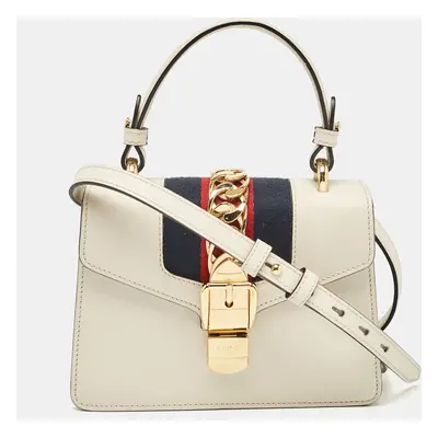 Gucci Off White Leather Mini Sylvie Top Handle Bag