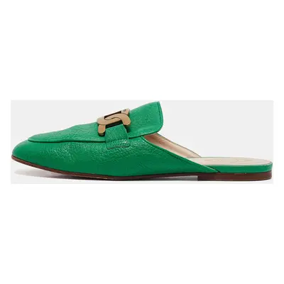 Tod's Green Leather Kate Flat Mules Size 40.5