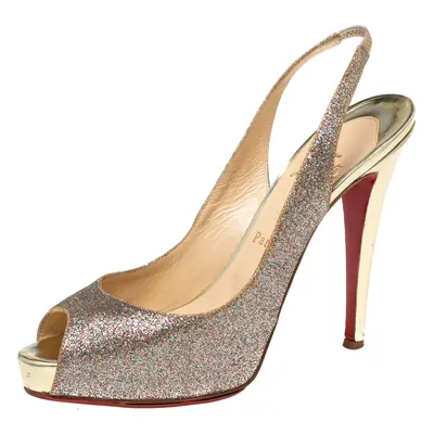 Christian Louboutin Multicolor Glitter Leather No Prive Peep-Toe Slingback Sandals Size