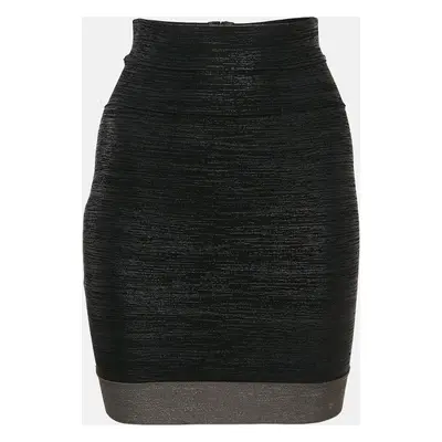 Herve Leger Black Coated Bandage Knit Mini Skirt