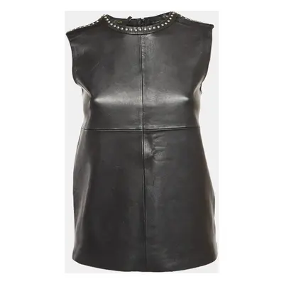 Maje Black Studded Leather and Jersey Sleeveless Top