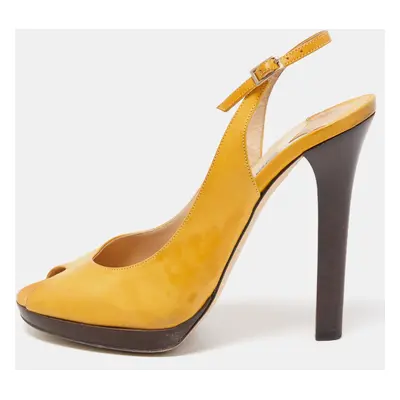 Jimmy Choo Yellow Leather Peep Toe Slingback Pumps Size 39.5