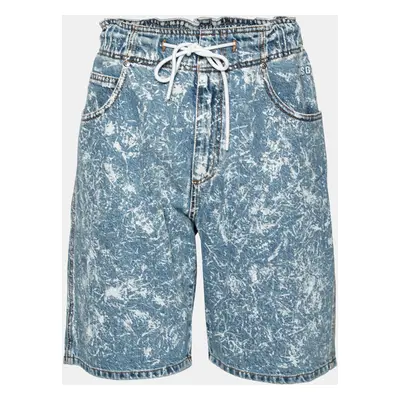 MSGM Blue Denim Acid Wash Drawstring Shorts