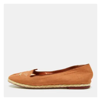 Charlotte Olympia Brown Canvas Espadrilles Flats Size