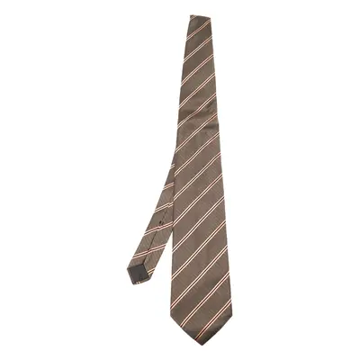 Lanvin Vintage Brown Striped Silk Tie