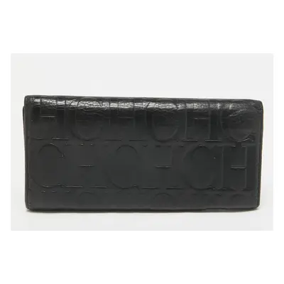 CH Carolina Herrera Black Monogram Embossed Leather Trifold Continental Wallet