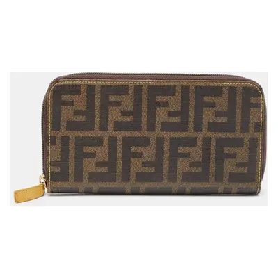 Fendi Tobacco Zucca Coated Canvas Zip Around Continental Wallet