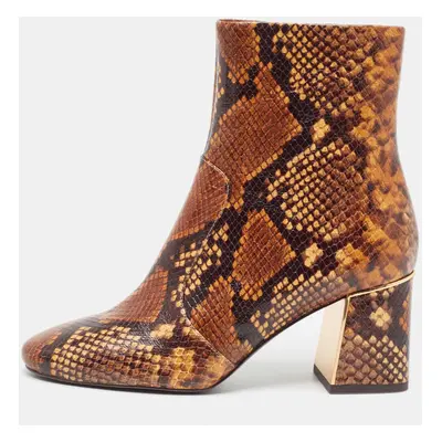 Tory Burch Brown Python Embossed Leather Ankle Boots Size 37.5