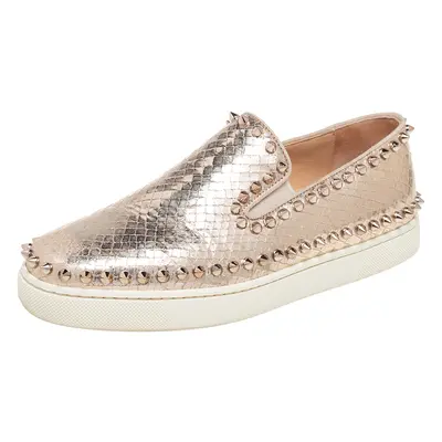 Christian Louboutin Gold Python Embossd Leather Spike Slip On Sneakers Size