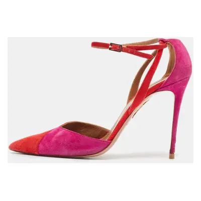 Aquazzura Red/Purple Suede Ankle Strap Pumps Size