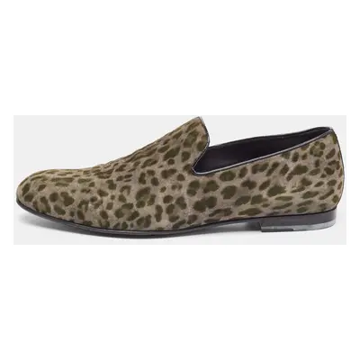 Jimmy Choo Grey Leopard Print Suede Sloane Smoking Slippers Size