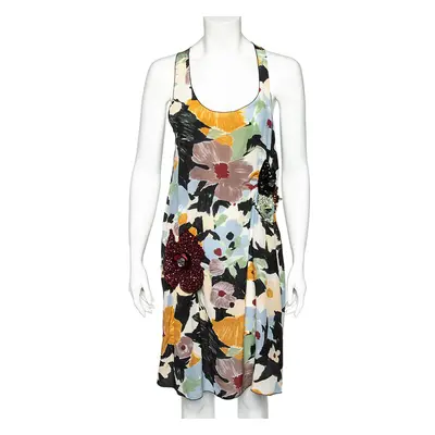 M Missoni Multicolor Floral Printed Silk Sequin Embellished Shift Dress