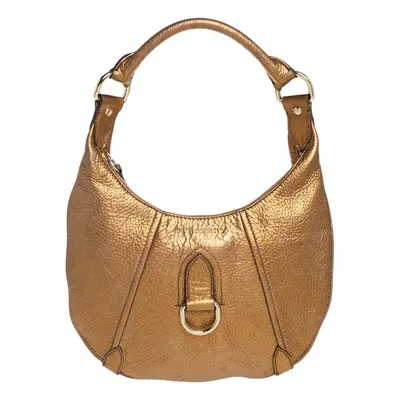 Burberry Metallic Gold Grained Leather Hobo