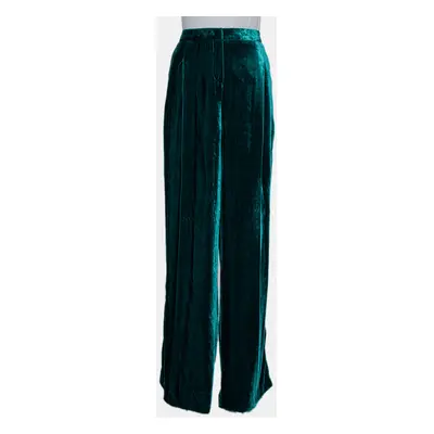 Zuhair Murad Green Velvet Contrast Trim Detail Wide Leg Pants