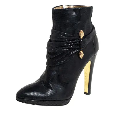 Roberto Cavalli Black Nubuck Ankle Boots Size 40.5