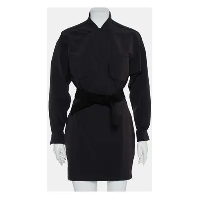 Norisol Ferrari Black Synthetic Paneled Belted Mini Dress