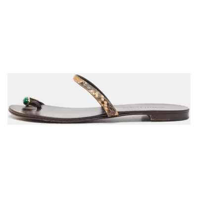 Giuseppe Zanotti Brown Snakeskin Embossed Leather Flat Slides Size 38.5