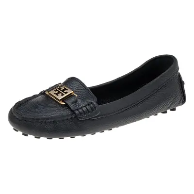 Tory Burch Black Leather Slip On Loafers Size