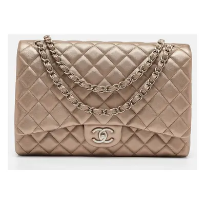 Chanel Metallic Beige Quilted Leather Maxi Classic Double Flap Bag