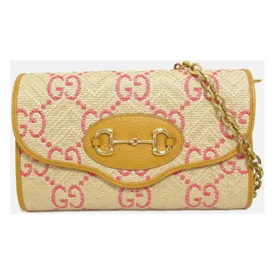 Gucci Beige Yellow leather straw Shoulder Bag