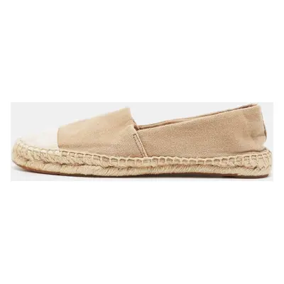 Tory Burch Beige/White Canvas Cap Toe Espadrille Flats Size