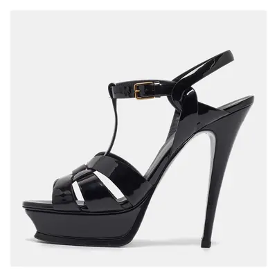 Yves Saint Laurent Black Patent Leather Tribute Sandals Size