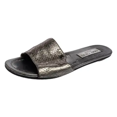 Jimmy Choo Grey Snakeskin Leather Nanda Flat Slide Sandals Size