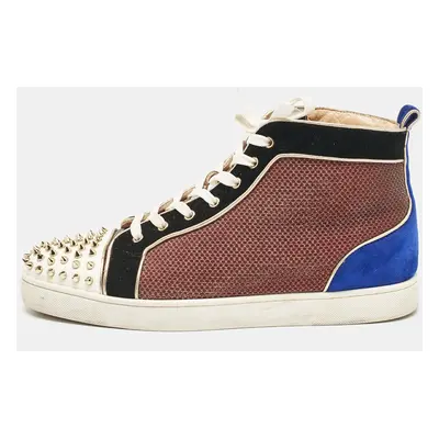 Christian Louboutin Multicolor Leather and Suede Lou Spikes High Top Sneakers Size