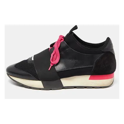 Balenciaga Black/Pink Leather,Suede and Mesh Race Runner Sneakers Size