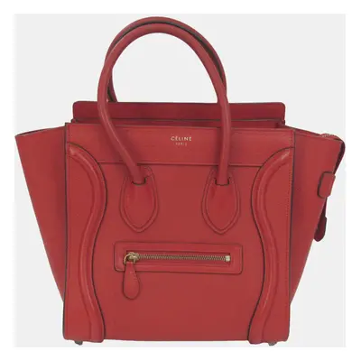 Celine Red Leather Micro Luggage Satchel