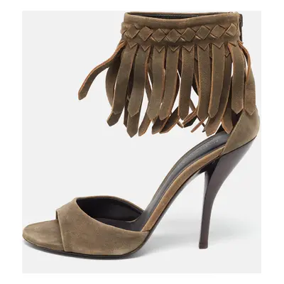 Bottega Veneta Brown Suede Fringe Ankle Strap Sandals Size