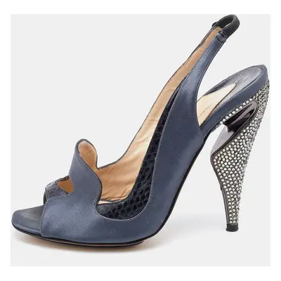 Nicholas Kirkwood Grey Satin and Python Embossed Leather Slingback Pumps Size