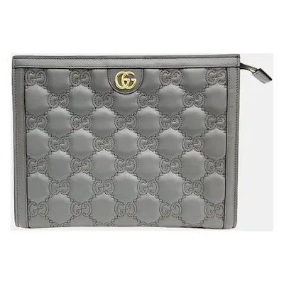 Gucci Grey Leather GG Clutch