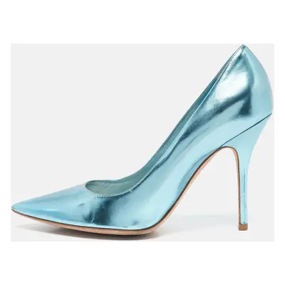 Dior Metallic Blue Leather Cherie Pumps Size 38.5