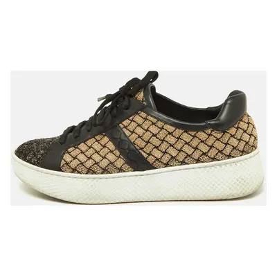 Bottega Veneta Black/Gold Woven Fabric and Leather Low Top Sneakers Size 39.5