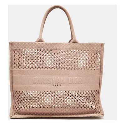 Dior Old Rose Mesh Embroidered Canvas Book Tote