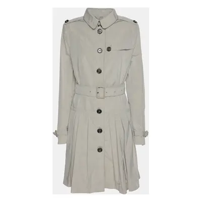 Burberry Beige Nylon Double Breasted Belted Trench Coat