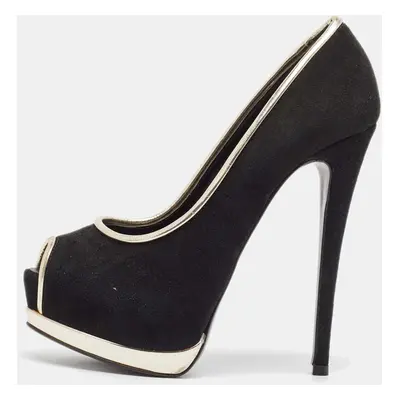 Giuseppe Zanotti Black Leather and Suede Peep Toe Pumps Size