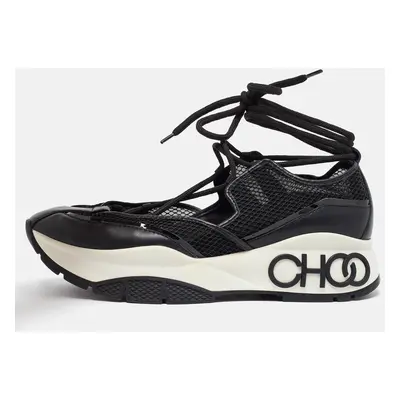 Jimmy Choo Black Leather and Mesh Sneakers Size