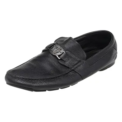 Versace Black Leather Medusa Slip On Loafers Size