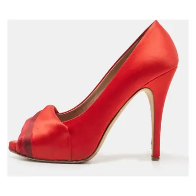 Valentino Red Pleated Satin Peep Toe Pumps Size