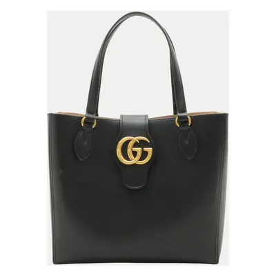 Gucci Black Leather Dahlia Small GG Marmont Tote Bag