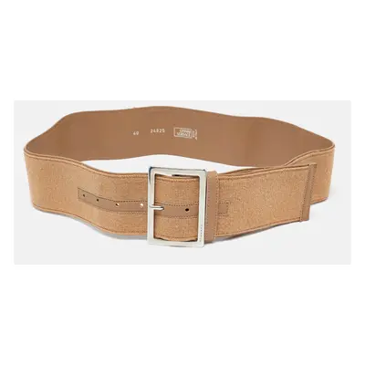 Versace Beige Fabric and Leather Wide Buckle