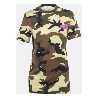 Givenchy Green Camouflage Print Leather Applique Jersey T-Shirt