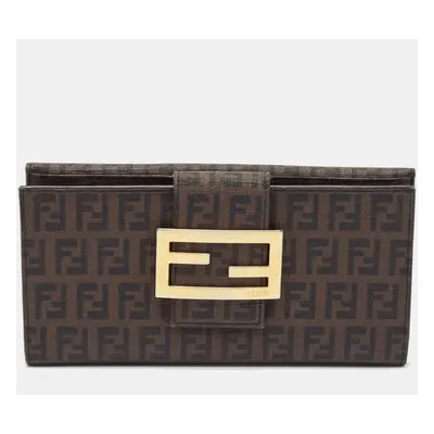 Fendi Dark Brown Zuchinno Coated Canvas Forever Flap Continental Wallet