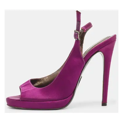 Roberto Cavalli Purple Satin Open Toe Platform Pumps Size