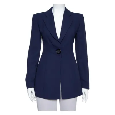 Emporio Armani Navy Blue Crepe Paneled Button Front Blazer