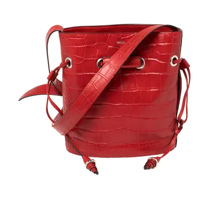 Lancel Red Croc Embossed Leather Le Huit Bucket Bag