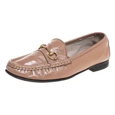 Gucci Beige Patent Leather Horsebit Slip On Loafers Size